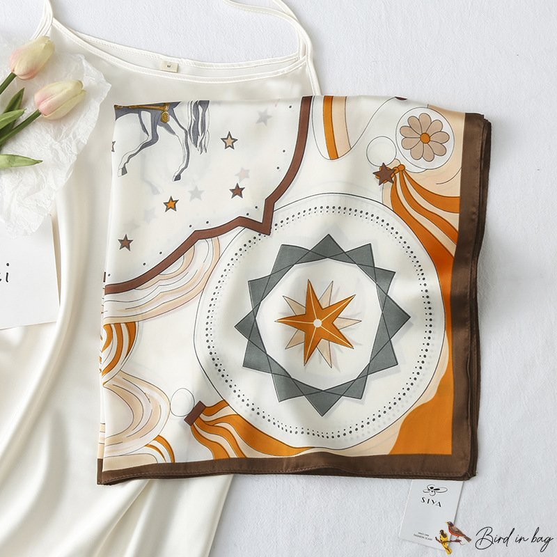 Summer new sweet small silk scarf female 70 simulation silk star pattern square scarf printing