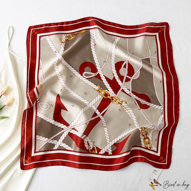 New vintage neck scarf 70cm satin chiffon small square scarf female pink anchor vocational simulatio