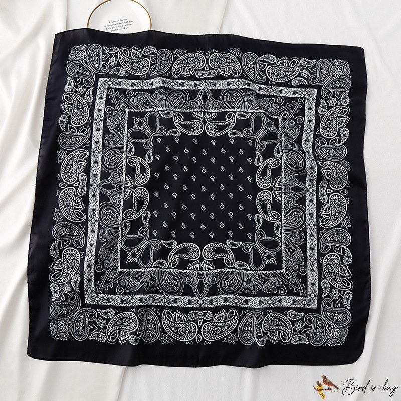 70 satin chiffon silk scarf female French new simulation silk cashew black and white small square sc