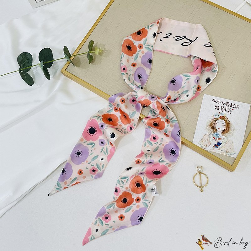 New fresh literary floating ribbon female small silk scarf simulation silk twill light luxury neck s