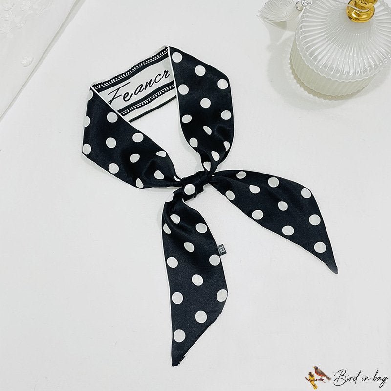 Double-sided pointed small floating ribbon female silk scarf simulation silk twill polka dot neck sc