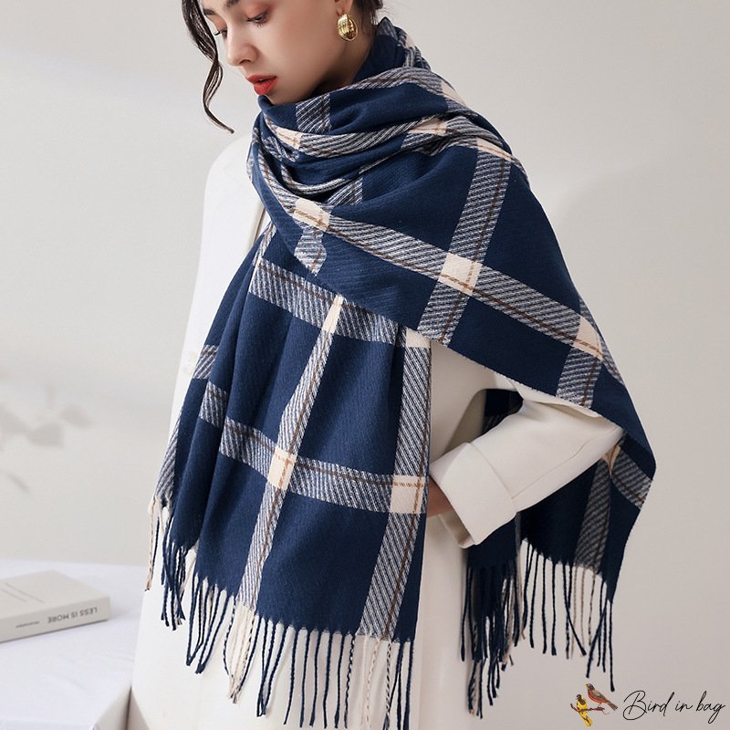 Autumn and winter new imitation cashmere scarf ladies warm fringe scarf classic plaid retro wind sha
