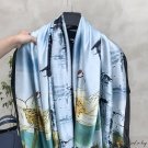 New Chinese wind simulation silk scarf female landscape painting decorative wind large shawl scarf