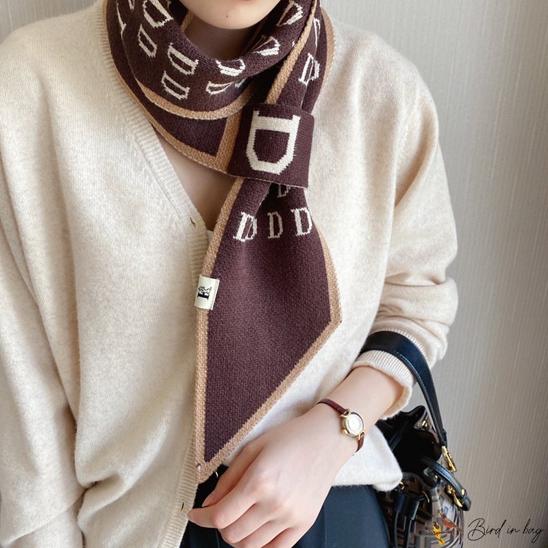 Sweet wind autumn and winter models knitted scarf female stitching multi-color decorative print diag