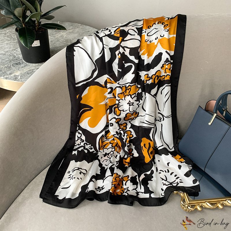 New light luxury temperament fashion silk scarf female print Li brocade satin decoration large shawl