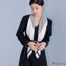 New simulation silk 90 twill turban fashion black and white striped silk scarf square shawl tied bag