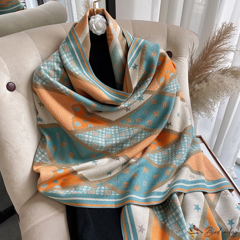 Faux cashmere scarf female winter new geometric warm big double-sided shawl dual-use wool scarf