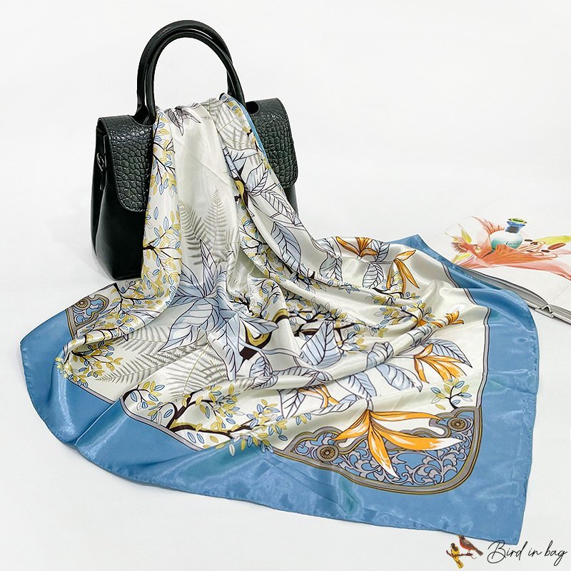 New 90 retro floral satin square scarf women's printing simulation silk scarf decorative neckerchief