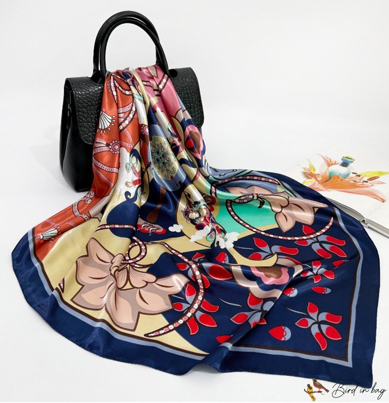 Simulation silk large square scarf 90 female shawl printed silk scarf satin floral square scarf Musl