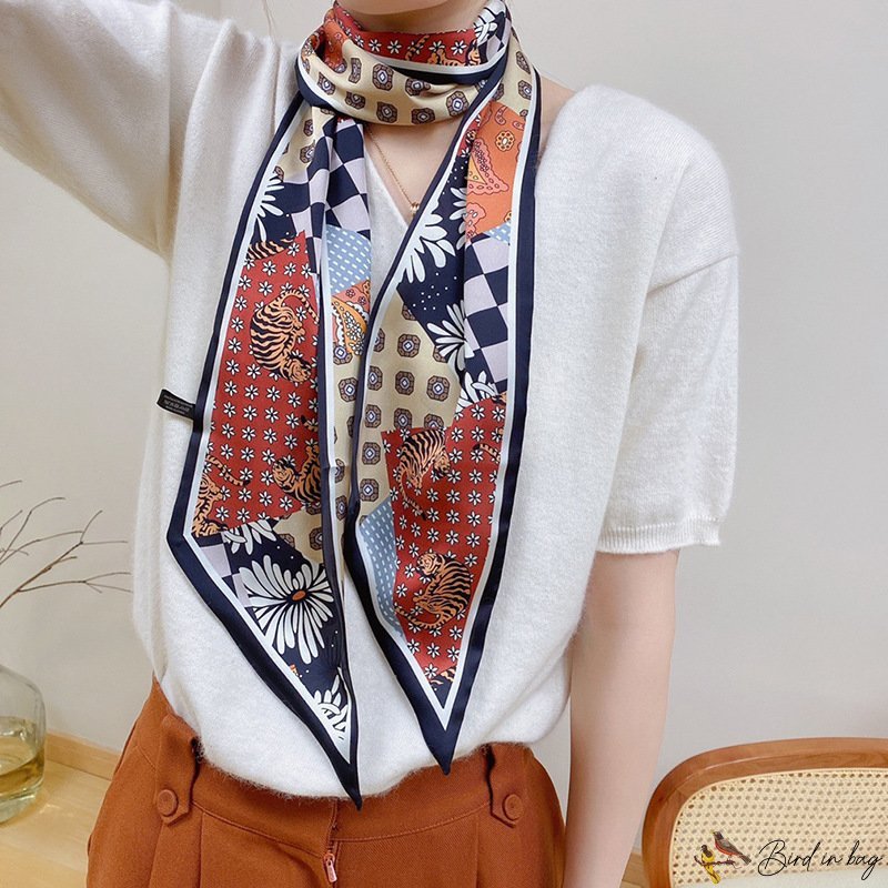 Spring floating ribbon simulation silk headscarf decorative diagonal silk scarf female hair tie scar