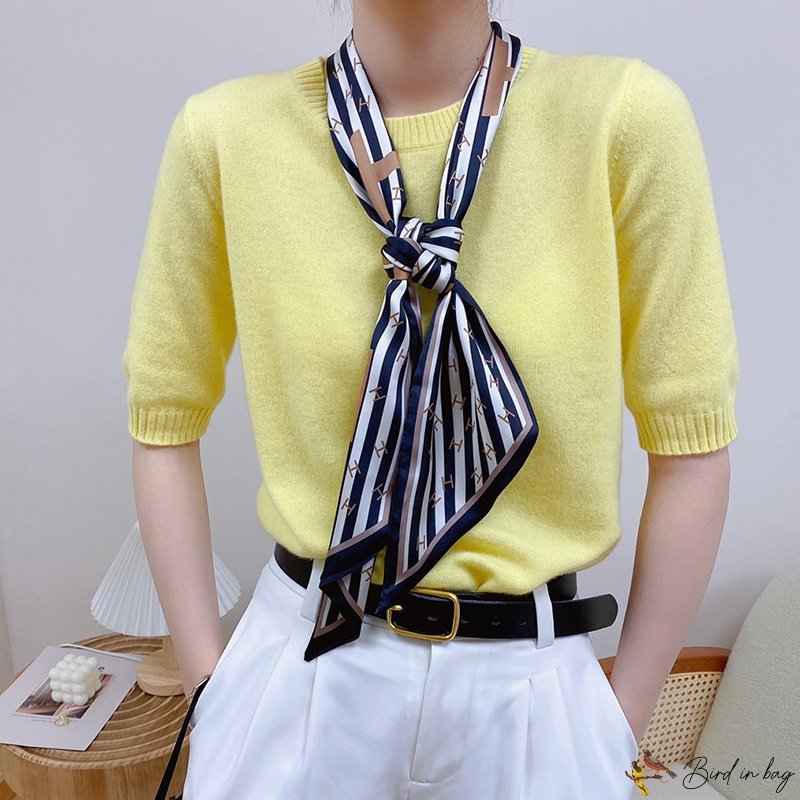Spring floating ribbon simulation silk tied ornament oblique angle silk scarf female hair tie scarf 