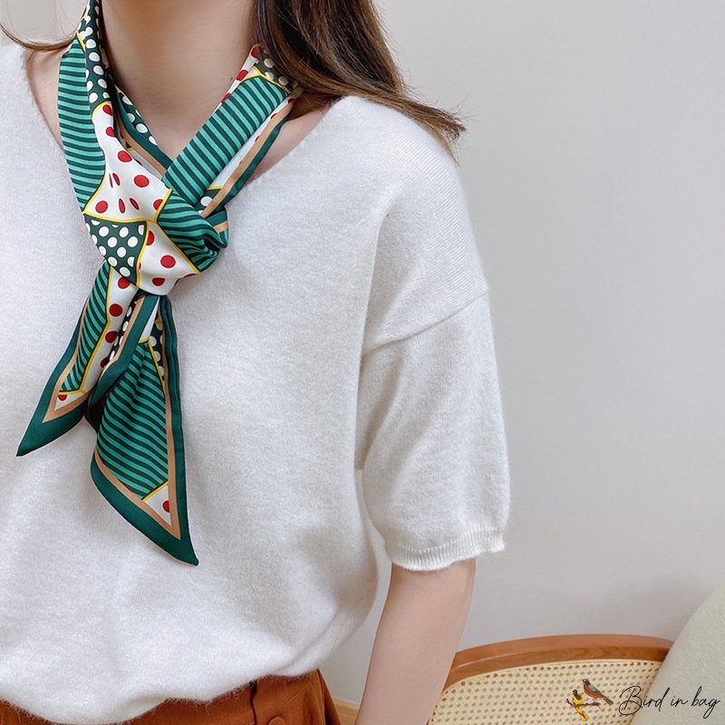 Spring floating ribbon simulation silk tied ornament oblique angle silk scarf female hair tie scarf 