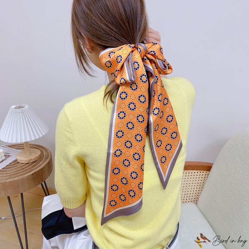 Spring new diagonal small floating ribbon simulation silk tied package silk scarf female satin chiff