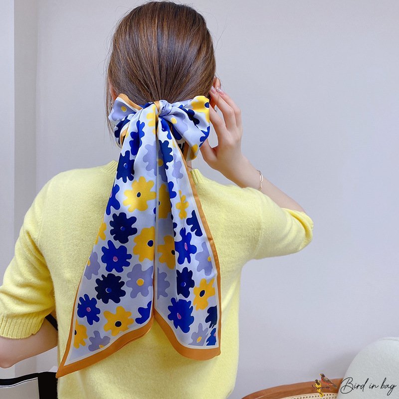 Spring small floating ribbon simulation silk tied package diagonal silk scarf female satin chiffon p