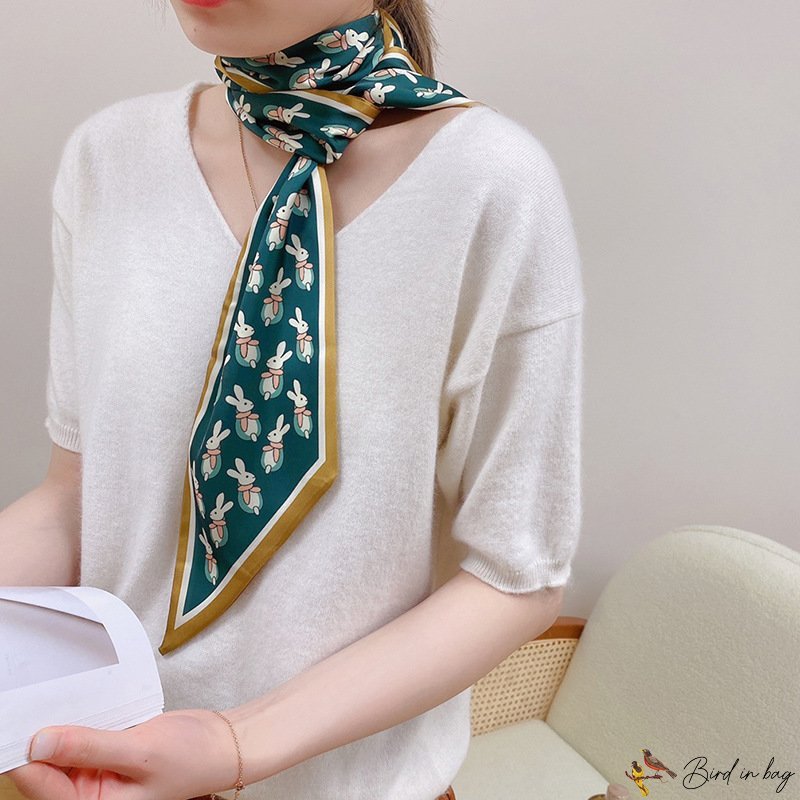Spring small floating ribbon simulation silk tied package diagonal silk scarf female hair tie scarf 