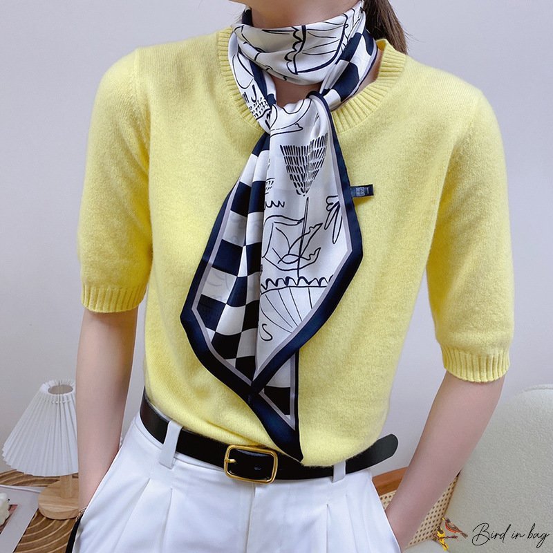 Spring floating ribbon simulation silk headscarf decorative diagonal silk scarf female hair tie scar