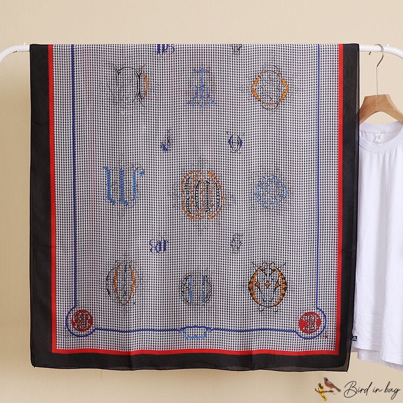Long scarf simulation silk scarf female bird check letter print new silk satin light beach scarf sha
