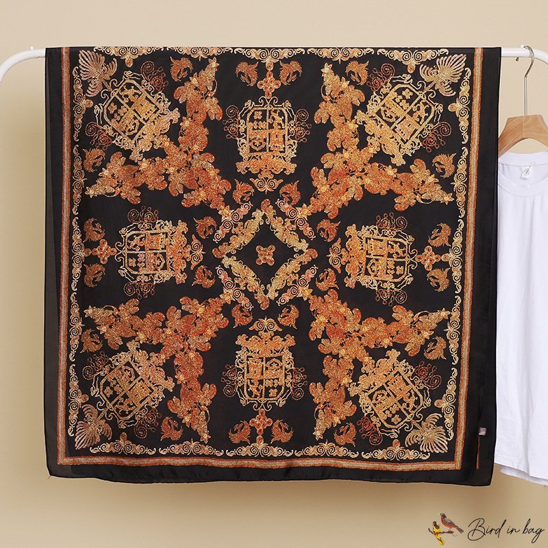 New printed pattern spring and autumn imitation silk medium-length silk scarf fashionable and fashio