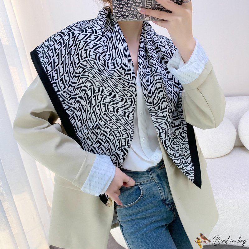 New 90 twill silk square scarf color blocking retro flow temperament silk scarf female neck scarf sh