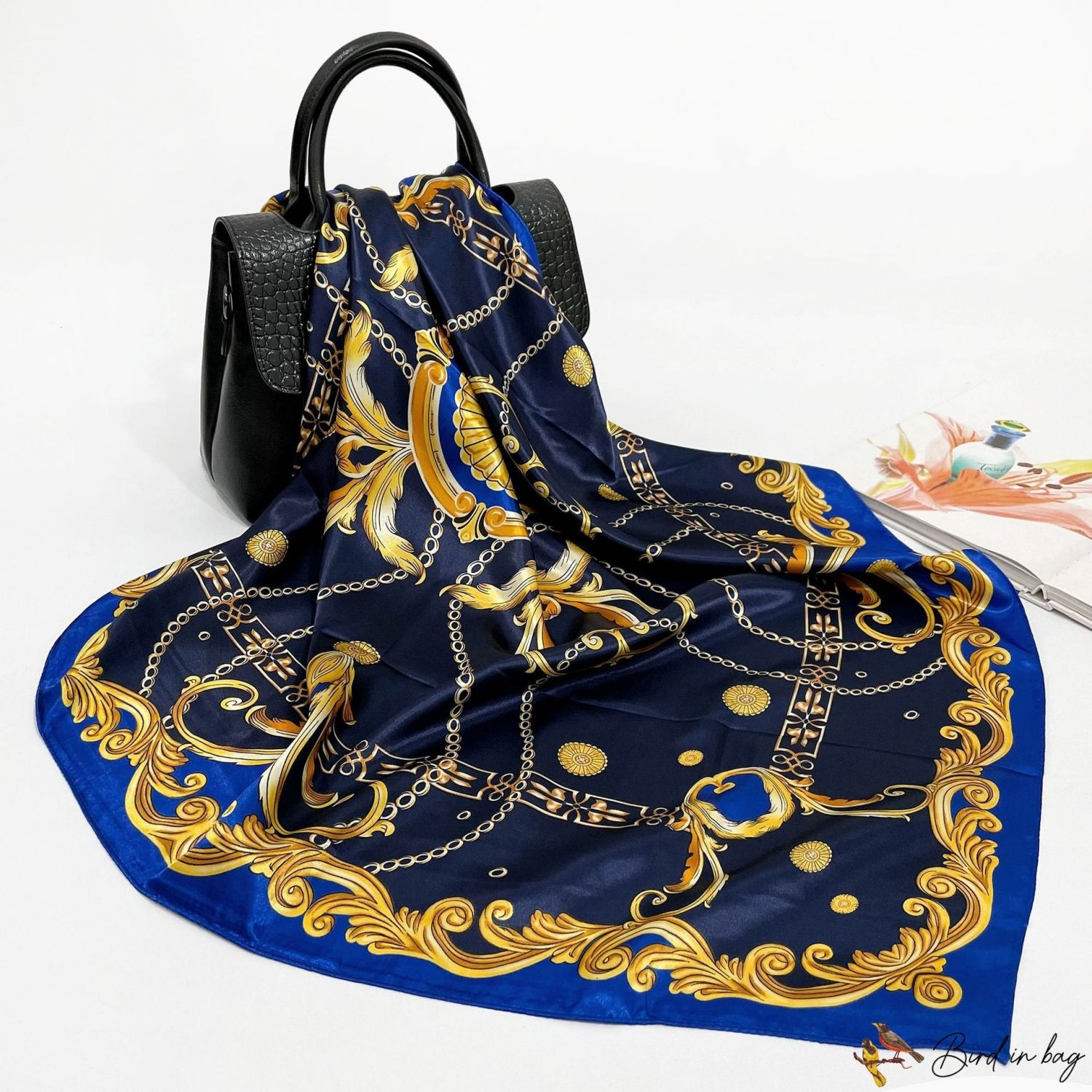New simulation silk scarf female flow large square scarf 90cm scarf printing neckerchief