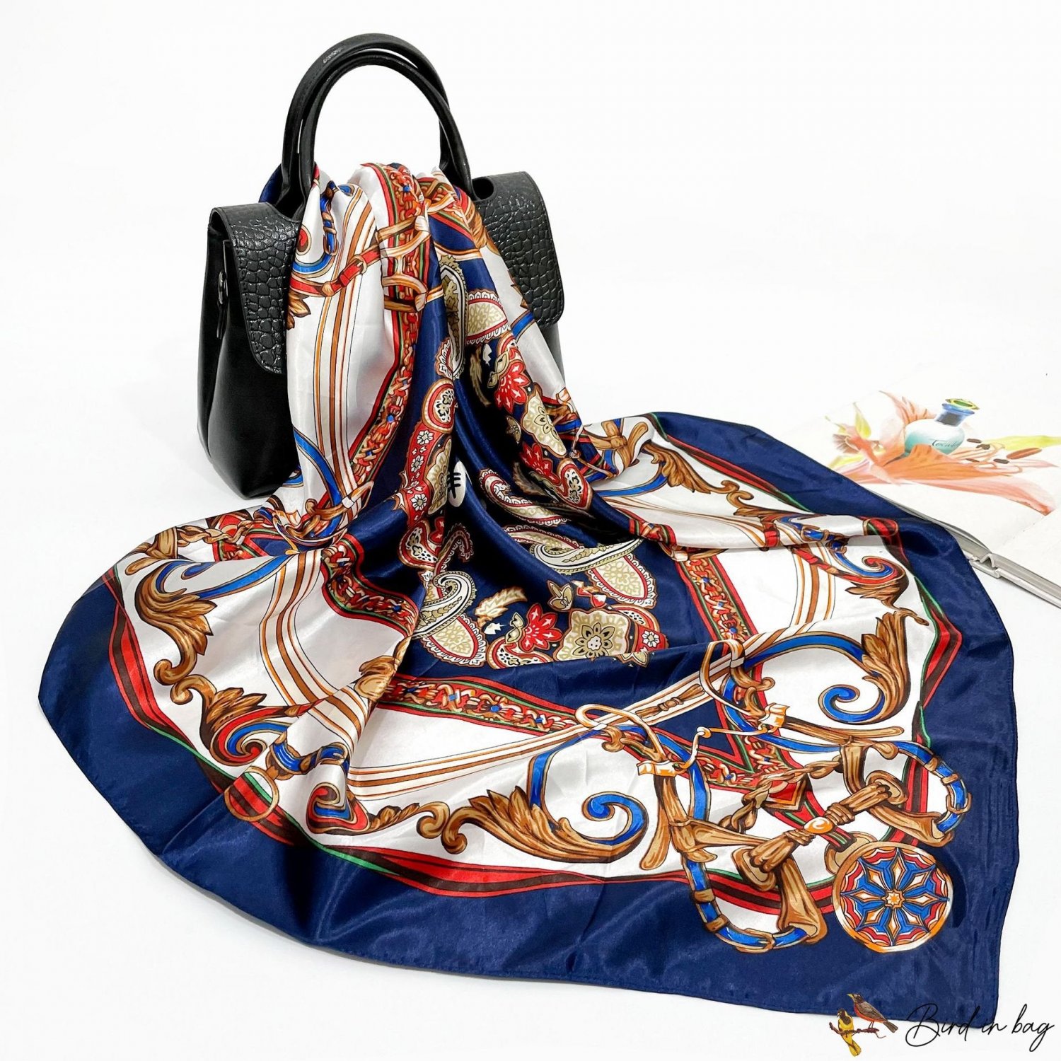 New simulation silk scarf female flow large square scarf 90cm scarf printing neck scarf