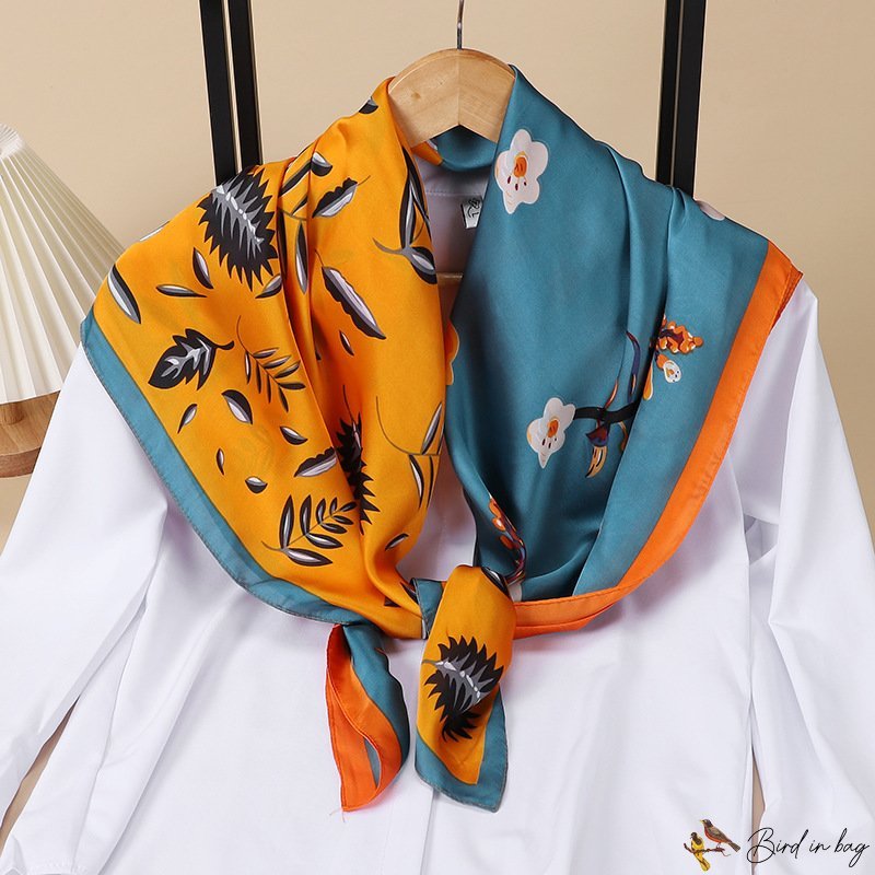 90 imitation silk satin large square scarf temperament female smock striped letters silk scarf wrapp