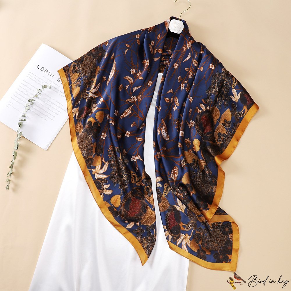 Spring new 110CM simulation silk scarf large square scarf female package head yarn stall scarf scarf