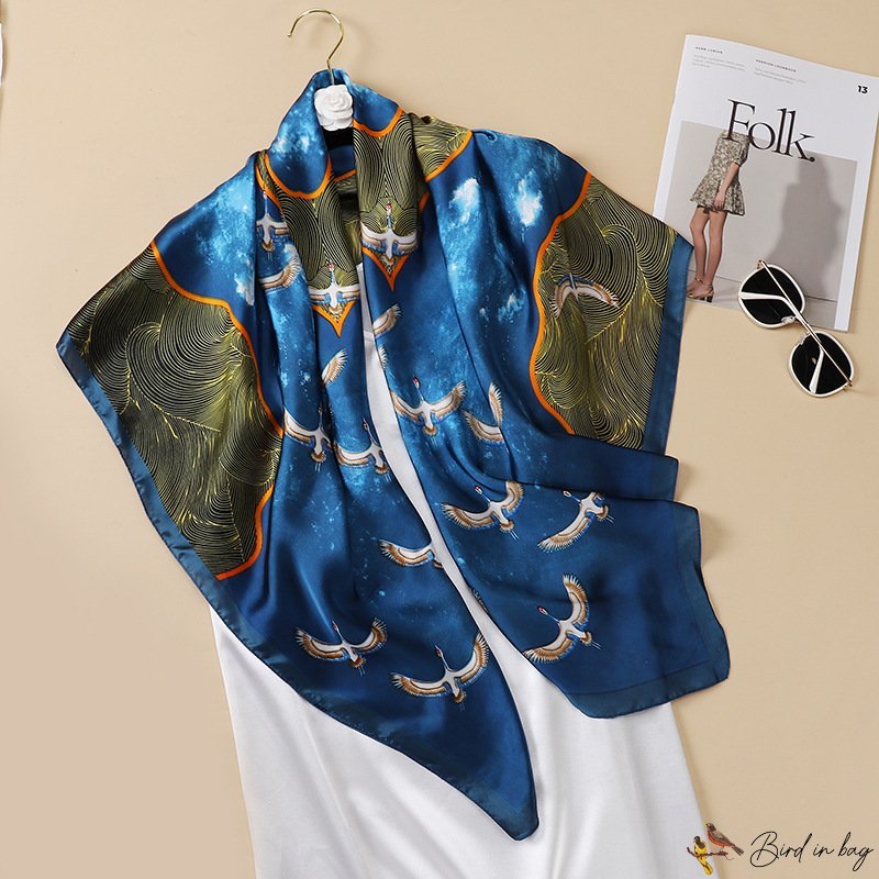 Spring new 110 simulation silk sea bird silk scarf large square scarf female package head yarn stall