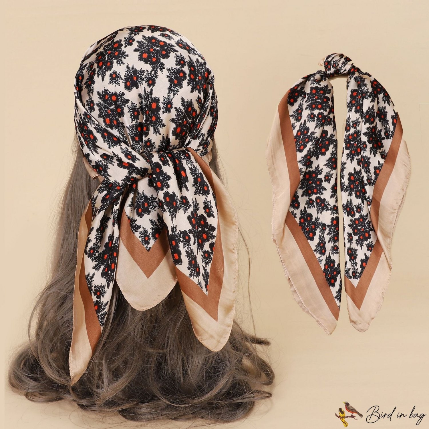 Spring and summer silk scarf simulation silk scarf female 70cm small square scarf neck scarf tied pa