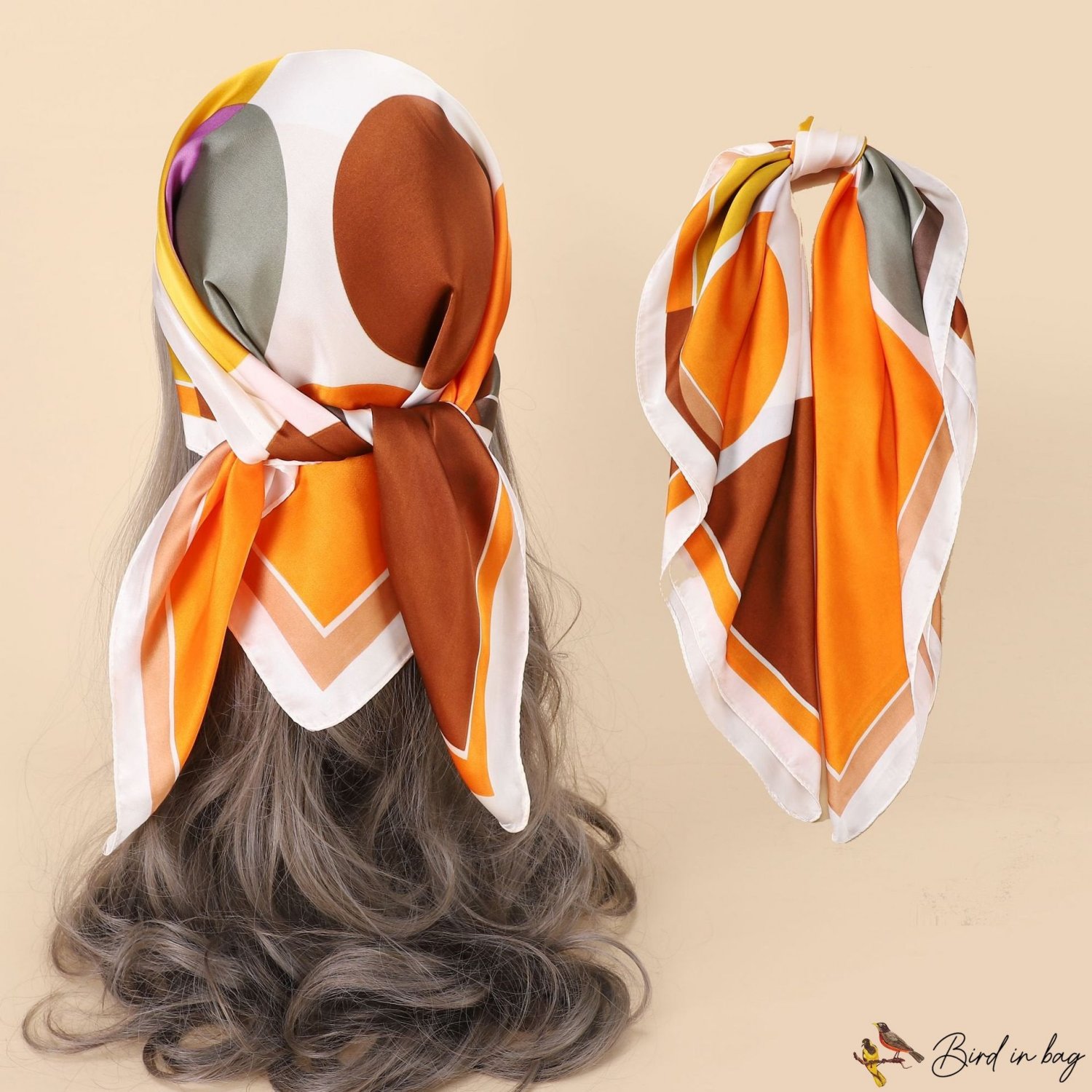 Spring and summer satin small silk scarf simulation silk splicing scarf female square scarf neck sca