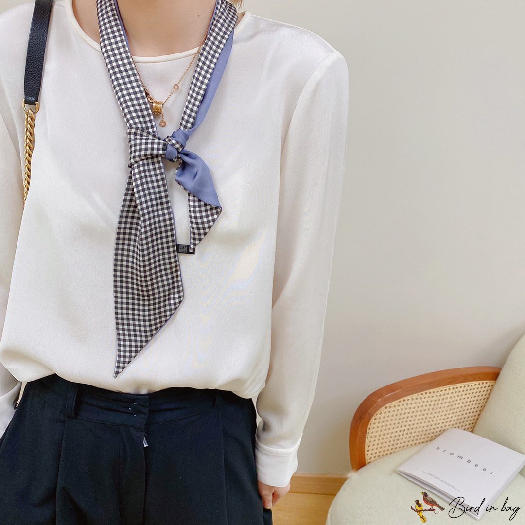 Spring and summer hair ribbon floating ribbon simulation silk female plaid small long scarf headscar