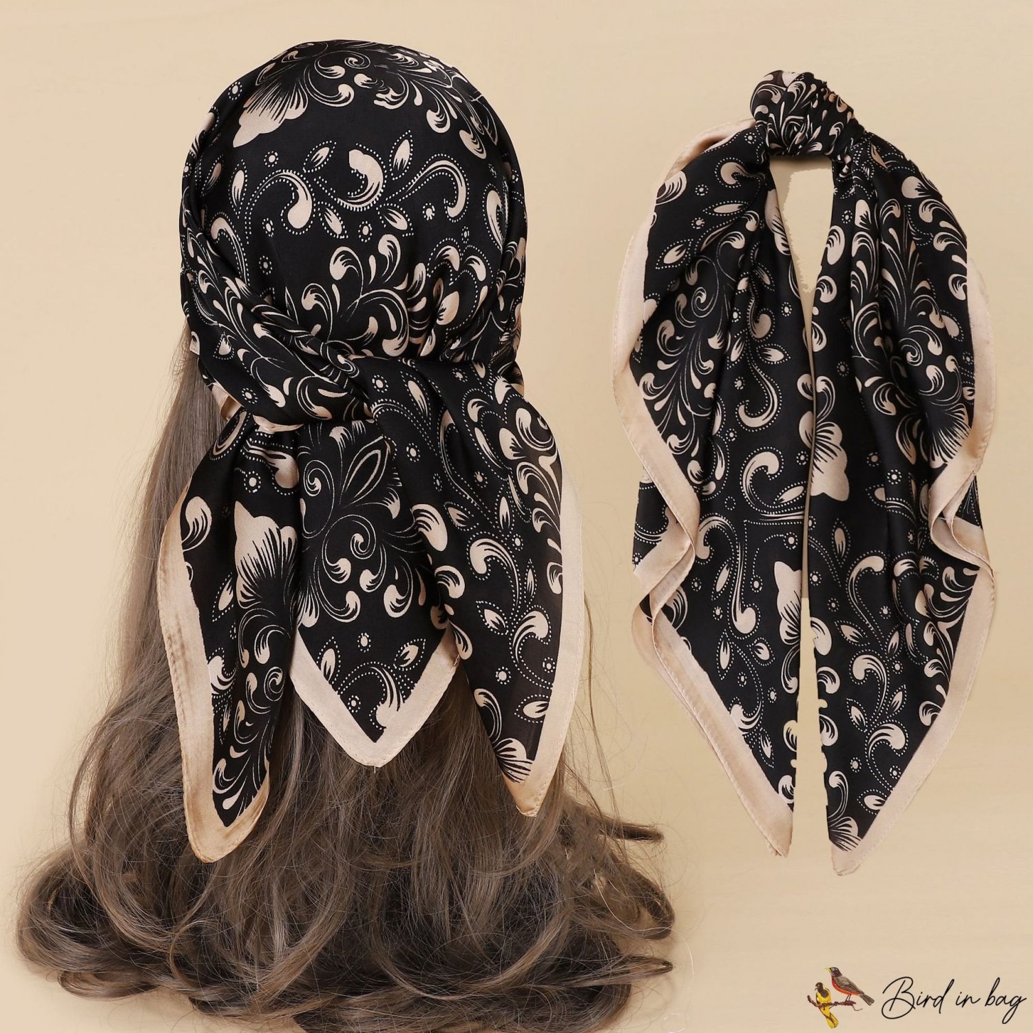 Spring and summer silk scarf simulation silk scarf female 70cm small square scarf neck scarf tied pa