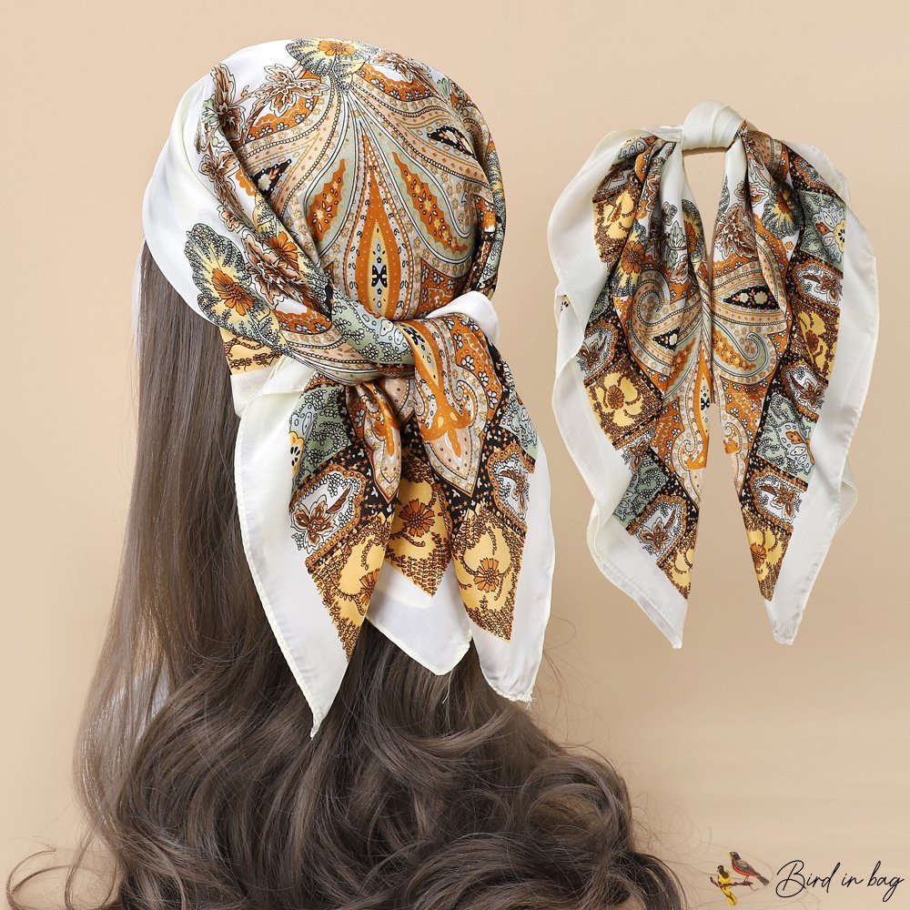Faux silk small silk scarf scarf women square scarf neck scarf hair tie paisley cashew print