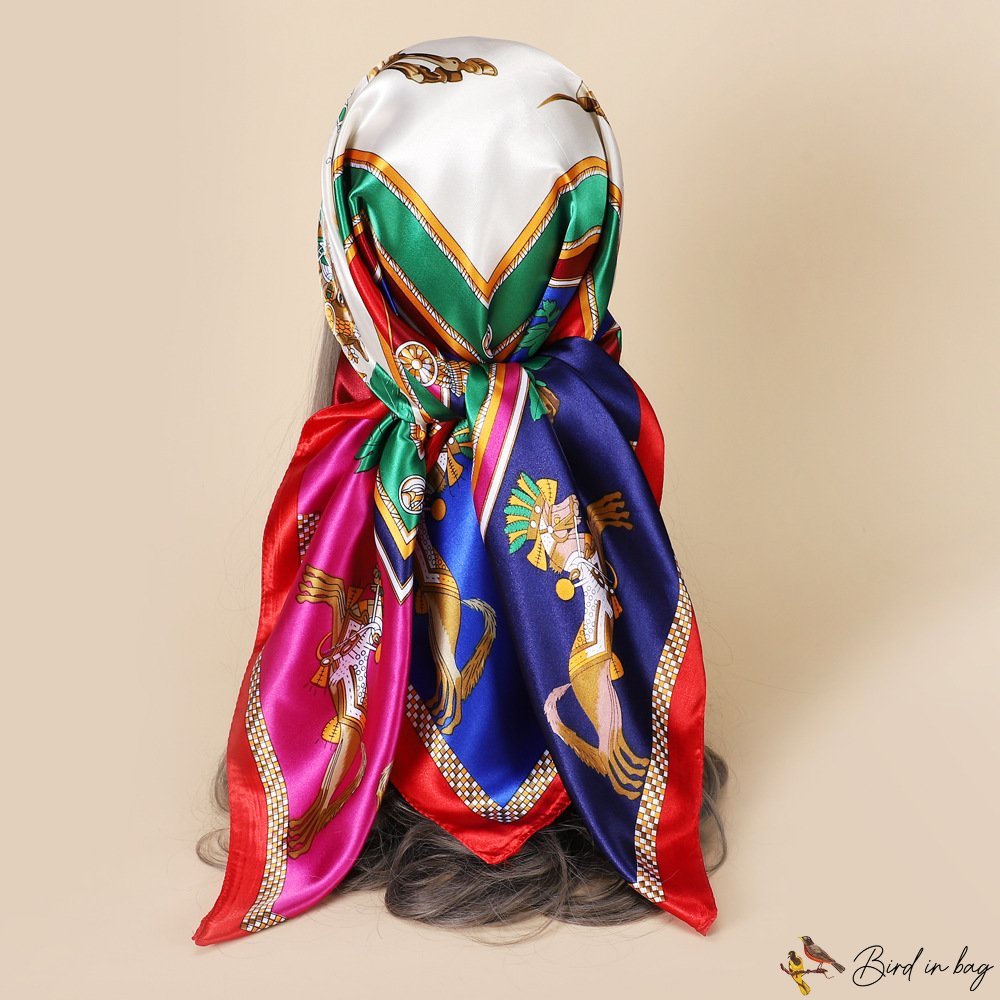 Spring and summer new 90CM simulation silk horse large square scarf temperament ladies silk scarf wr