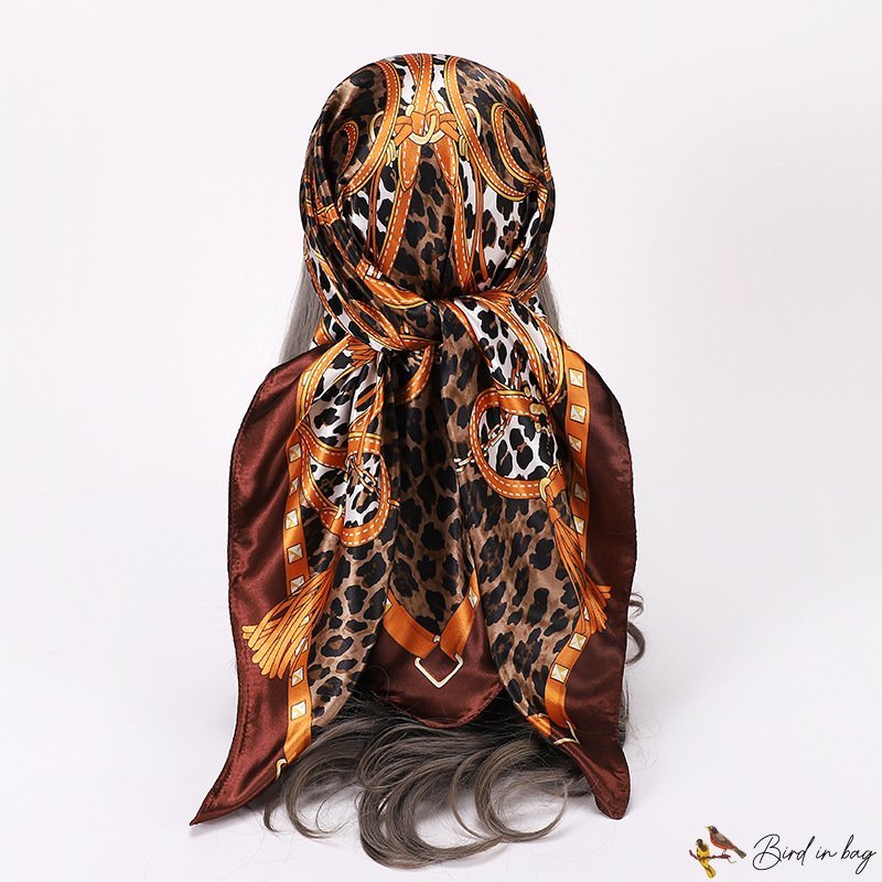 Spring and summer new 90CM simulation silk large square scarf leopard print women's silk scarf wrapp