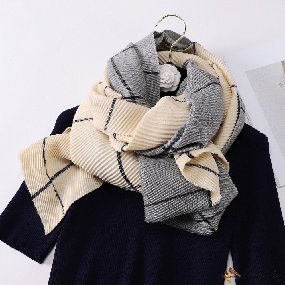 Early autumn new polyester and cotton multi-color lines plaid scarf female warm long thickened scarf