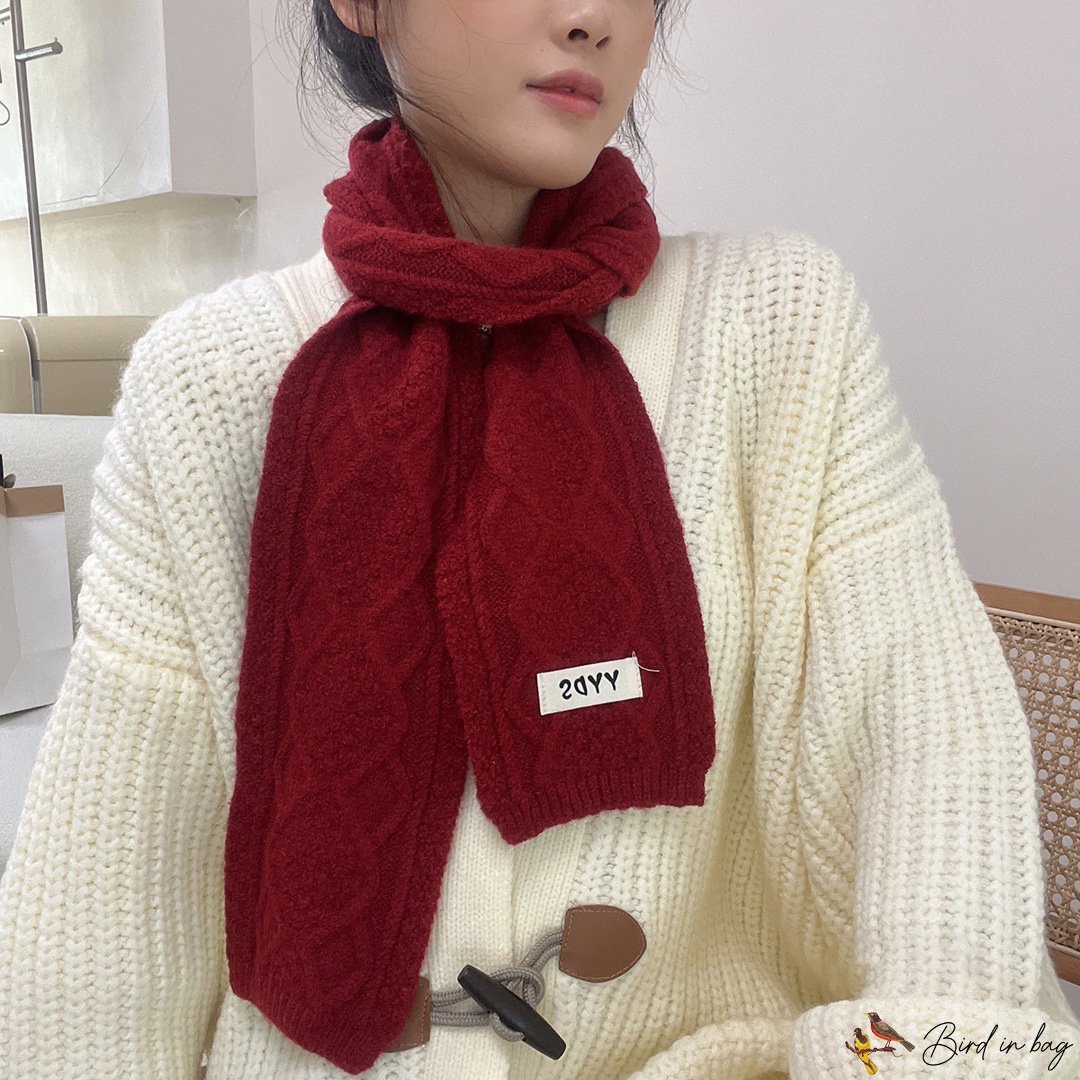 Knitted wool scarf autumn and winter models of female multi-color solid color decorative printed dia