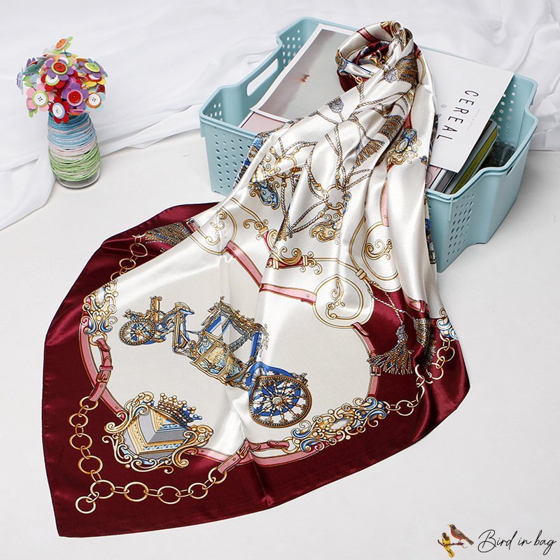 Silk scarf 90 * 90CM simulation silk new carriage chain printing small square scarf female box