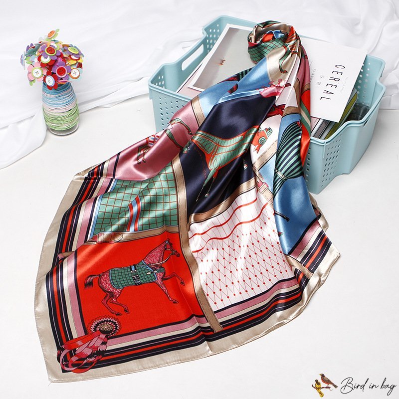 Silk scarf 90 * 90CM simulation silk ten horses printed small square scarf