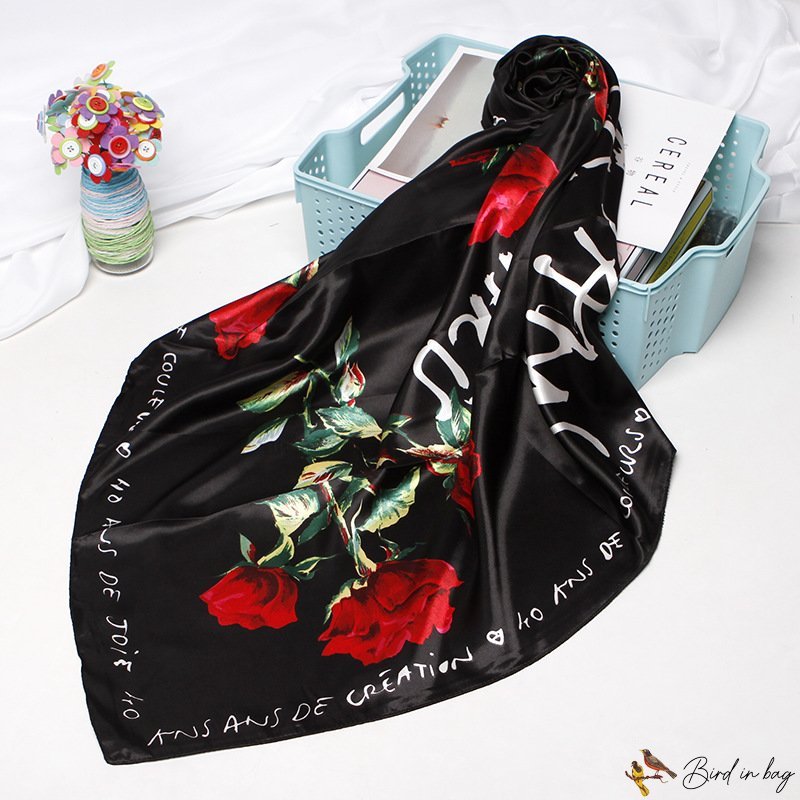 Silk scarf female 90cm new rose printing simulation silk small square scarf