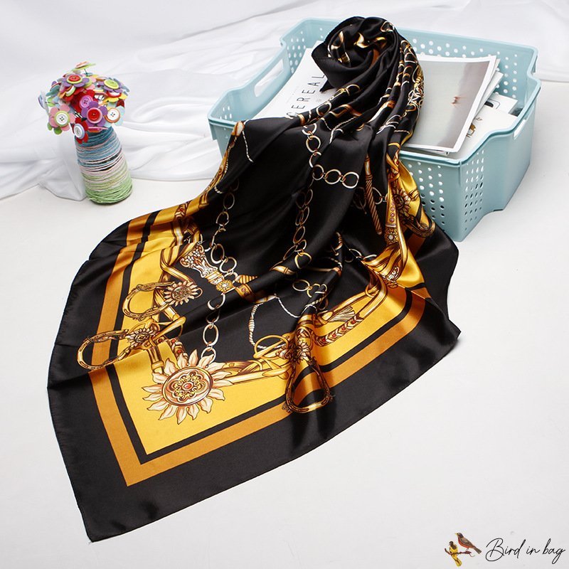 Simulation silk scarf female new 90cm printed small square shawl headscarf