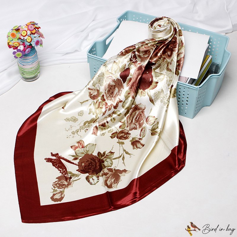 Silk scarf female new simulation silk moon season printing small square scarf shawl