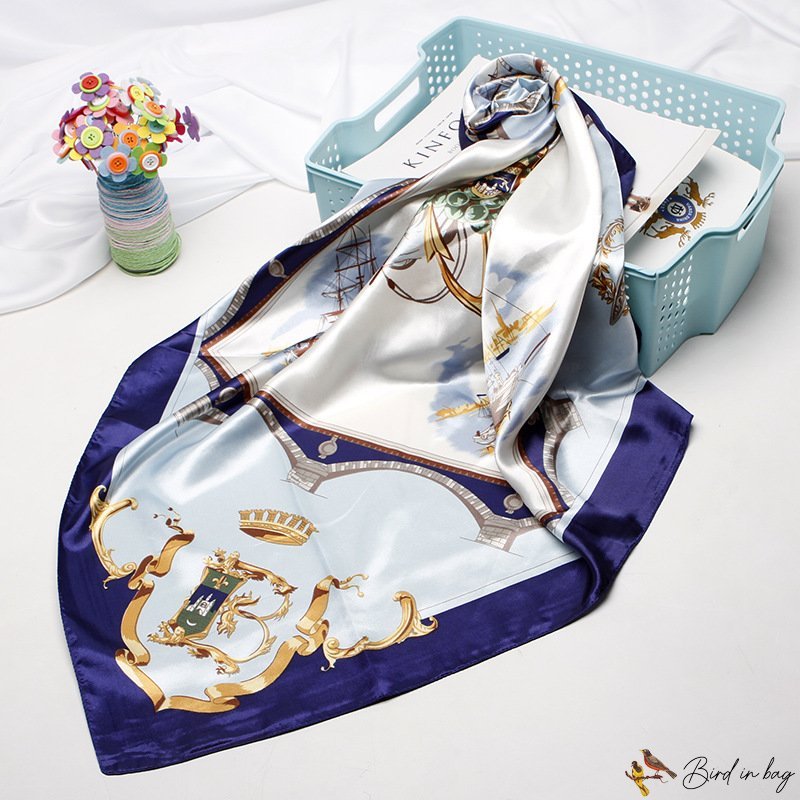 Small square scarf new sailboat printing simulation silk scarf ladies shawl