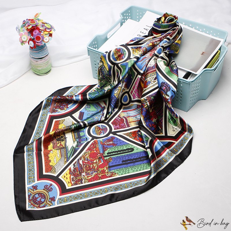 Printed silk scarf female new simulation of silk square scarf hundred scarf shawl headscarf