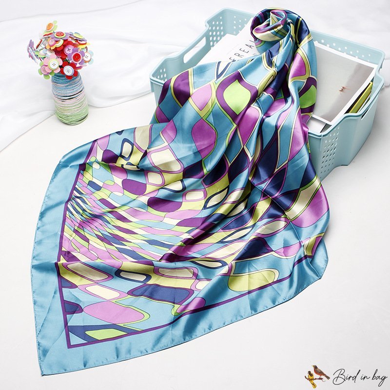 Simulation silk scarf female new water ripple print small square scarf shawl pattern scarf