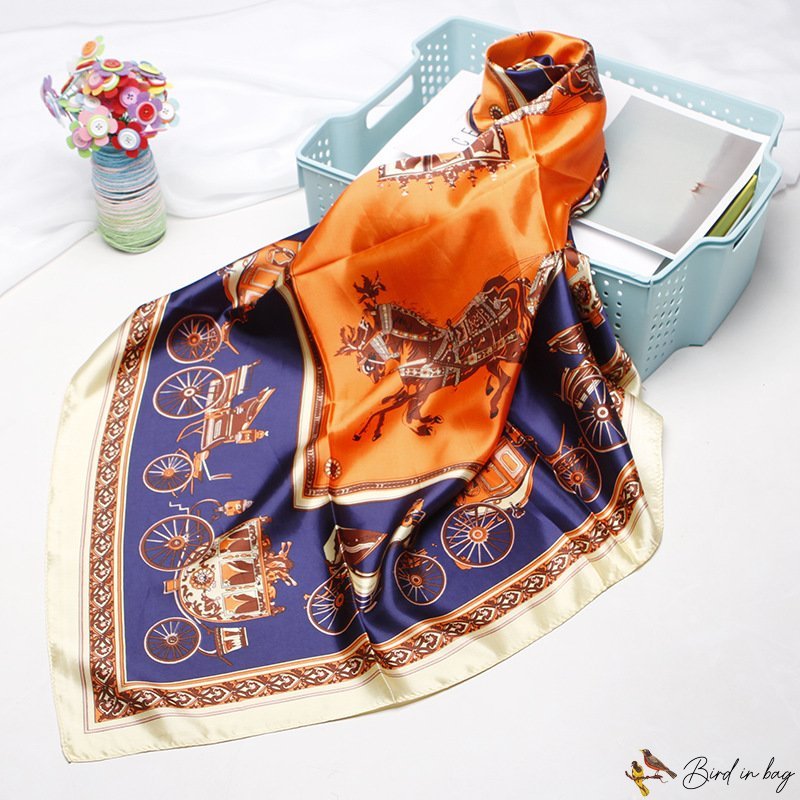 Square scarf female new simulation silk scarf carriage print shawl scarf headscarf