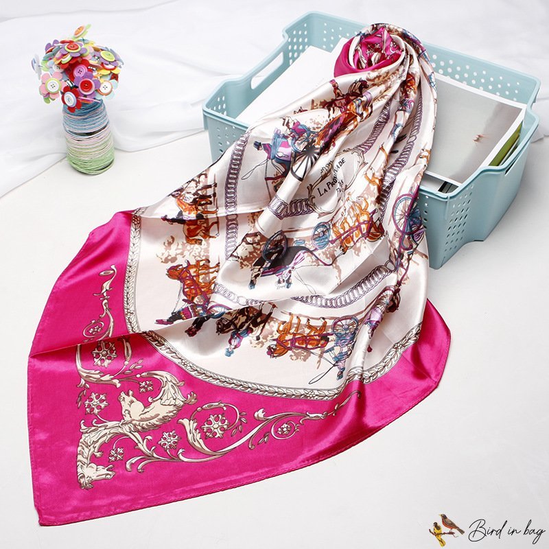 Silk scarf female new simulation silk vintage carriage print square scarf shawl headscarf