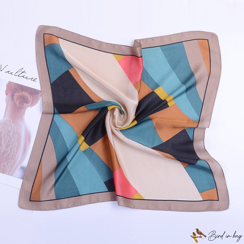 Silk scarf female new simulation silk geometric color blocking print square scarf shawl scarf
