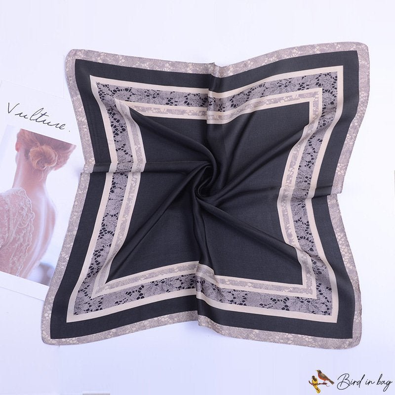 Silk scarf female new lace edge 53cm printed small square scarf bank scarf shawl