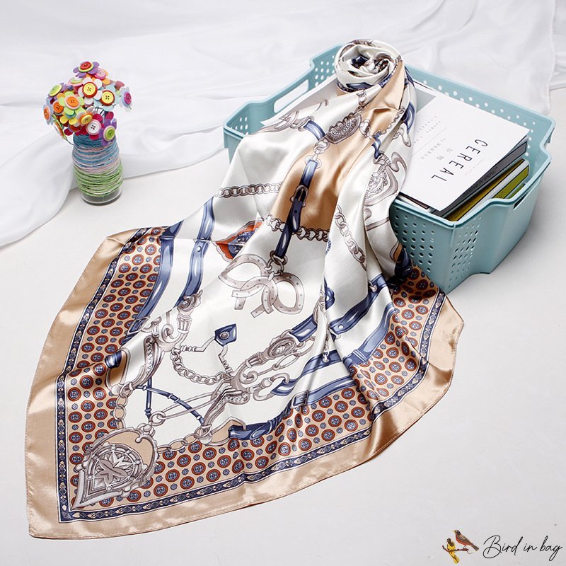 Silk scarf female new printing simulation silk small square scarf scarf shawl turban box